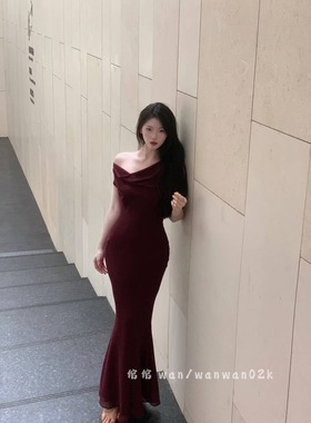 绾绾wan 《安可拉》斜裁鱼尾雪纺显白色系显瘦显腰臀比长裙