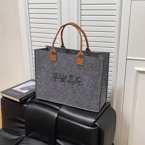 ins风女包大容量上课手提袋森系高颜值毛毡单肩包百搭礼品袋定制l