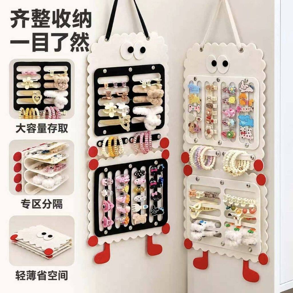 发饰收纳神器壁挂墙大容量发夹抓夹整理挂袋鲨鱼夹饰品毛毡展示袋