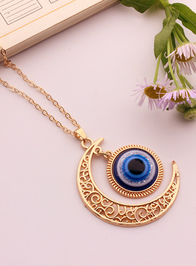 土耳其蓝色眼睛项链 合金月亮项链evieye吊坠饰品时尚