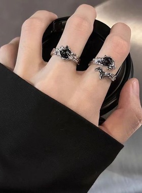 原创暗黑风荆棘戒指男女小众设计肌理感情侣指环感开口戒潮