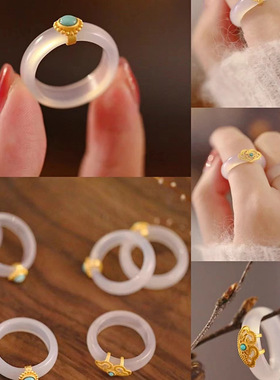 白茶清欢琉璃指环小红书同款冷淡风情侣戒指潮女小众手饰