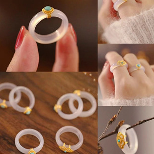 白茶清欢琉璃指环小红书同款冷淡风情侣戒指潮女小众手饰