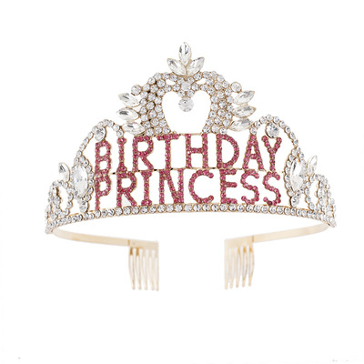 跨境欧美夸张字母 brithday princess 生日公主水钻皇冠派对冠