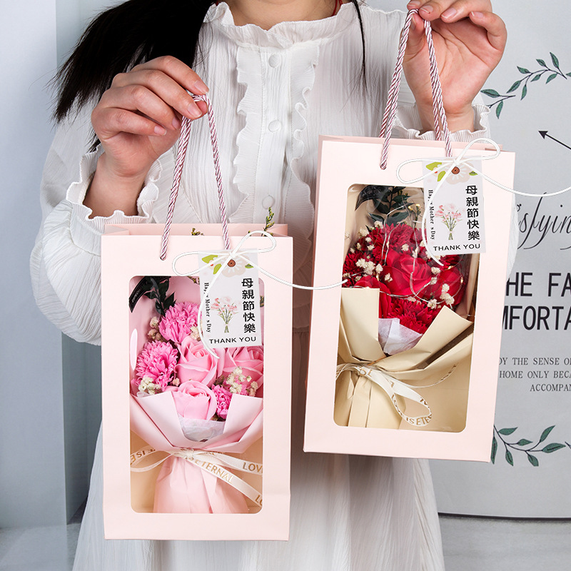 母亲节礼物卡片干花满天星康乃馨玫瑰香皂花束礼盒7朵跨境情人节