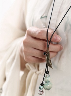 陶瓷饰品民族风毛衣链长款项链叶子葫芦吊坠穿搭项链成人学生女