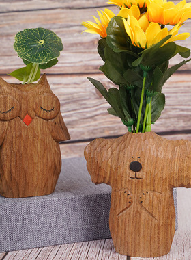 木制小花瓶ins风可爱摆件客厅装饰品插花家居摆设木制工艺品
