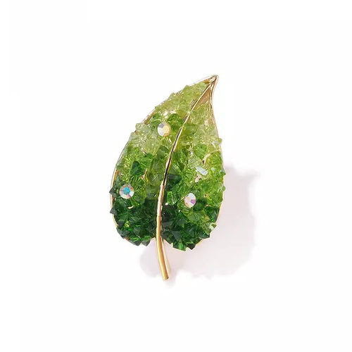 渐变水晶绿叶胸针女小众设计感树叶子别针气质胸花衣服装饰品