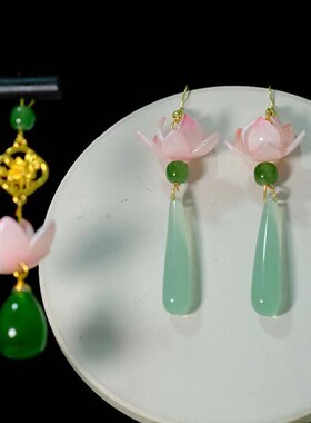 新款复古国风新中式荷花耳环女感耳饰蚊香盘清冷感无耳洞耳夹