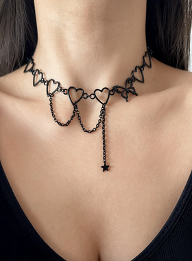 欧美跨境星星链条颈链流苏叠戴嘻哈锁骨链冷淡风蝴蝶爱心圆圈