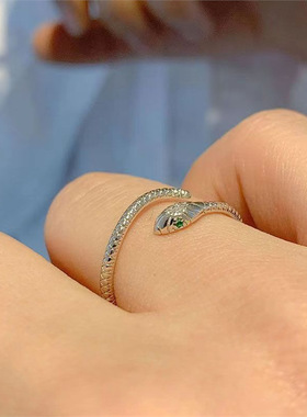 银色蛇形设计戒指女灵蛇小蛇小众百搭个性冷淡风开口指环饰品