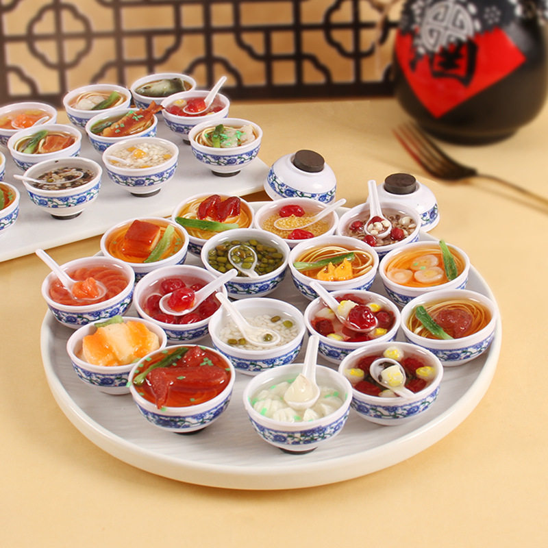 直径4cm仿真青花糖水碗食玩冰箱贴国潮风迷你仿真食物冰箱装饰图片