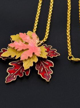 新款滴油枫叶项链女士毛衣链合金树叶吊坠K1167