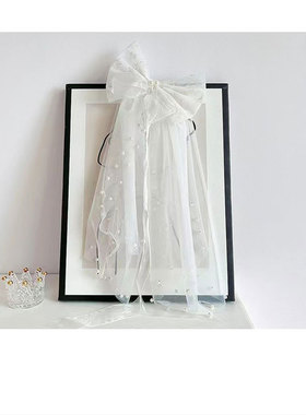 新娘头纱饰品七夕情人节玫瑰花束蝴蝶结珍珠头纱鲜花包装网纱花纱