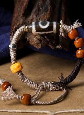 藏饰两眼手工编织民族风手绳 文玩棉绳手链