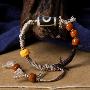 藏饰两眼手工编织民族风手绳 文玩棉绳手链