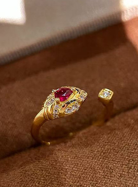 小红书爆款红宝蛇头开口戒指2025新款蛇形指环