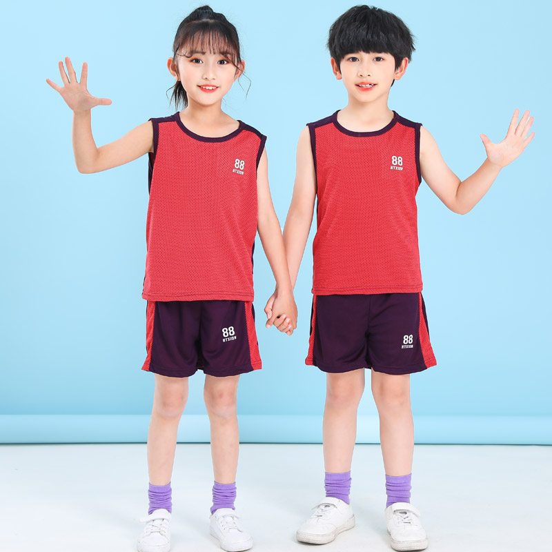A类儿童网眼背心套装夏季运动服男童篮球服小女孩跑步训练速干衣