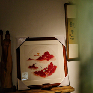 灵丹真朱砂山水画摆件挂画原矿晶体颗粒制作客厅玄关办公室书房