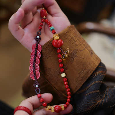 灵火灵云玉环原创朱砂雷祖五帝钱手机长腕链事业财本命年平安健康