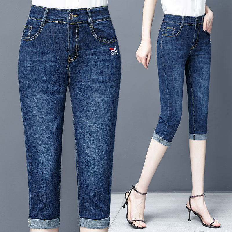 2026春夏七分裤中年牛仔裤女士高腰修身显瘦弹力薄款水洗百搭短裤