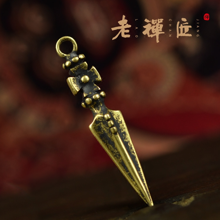 纯铜黄铜金刚杵吊坠挂件手工复刻实心做旧藏式金刚星月菩提配饰