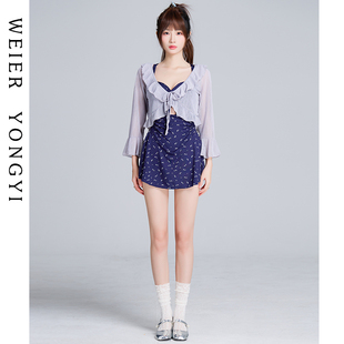 保守微胖遮肉显瘦小胸聚拢温泉泳装 泳衣女2026新款 高级感连体裙式