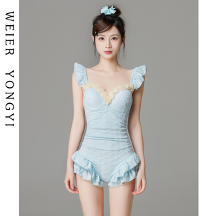 泳衣女高级感2025新款 性感绝美连体吊带荷叶边遮肚显瘦度假泡温泉