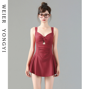 遮肚收腰显瘦小胸聚拢泡温泉游泳衣 性感连体裙式 泳衣女款 2024新款