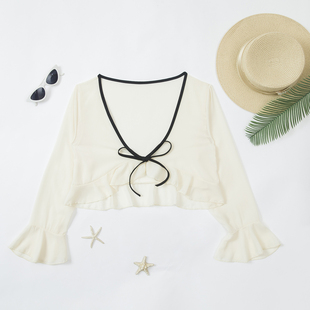 高级感长袖 网纱防晒海边外搭沙滩度假旅游可下水泡温泉泳衣女罩衫