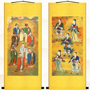 明清古画水陆画 青苗五谷神众神像画 五湖四海龙神图绢布卷轴挂画