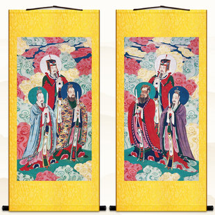 明清古画修复版 四大天师左辅右弼神仙人物水陆画 卷轴挂画装饰画