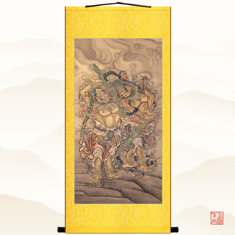 明清古画版 密迹金刚力士菩萨佛画像 夜叉王复古绢布卷轴挂画定制