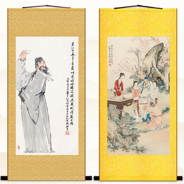 李白醉酒图人物画像 将进酒诗仙酒文化 中式复古卷轴挂画装饰字画