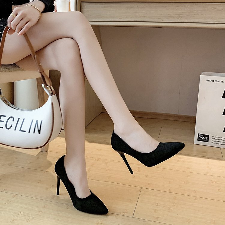 2024年款高跟鞋女细跟黑色百搭中跟5-7cm大学生气质礼仪正装单鞋9