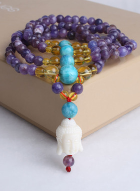 原创天然绿松石水晶多层观音手链