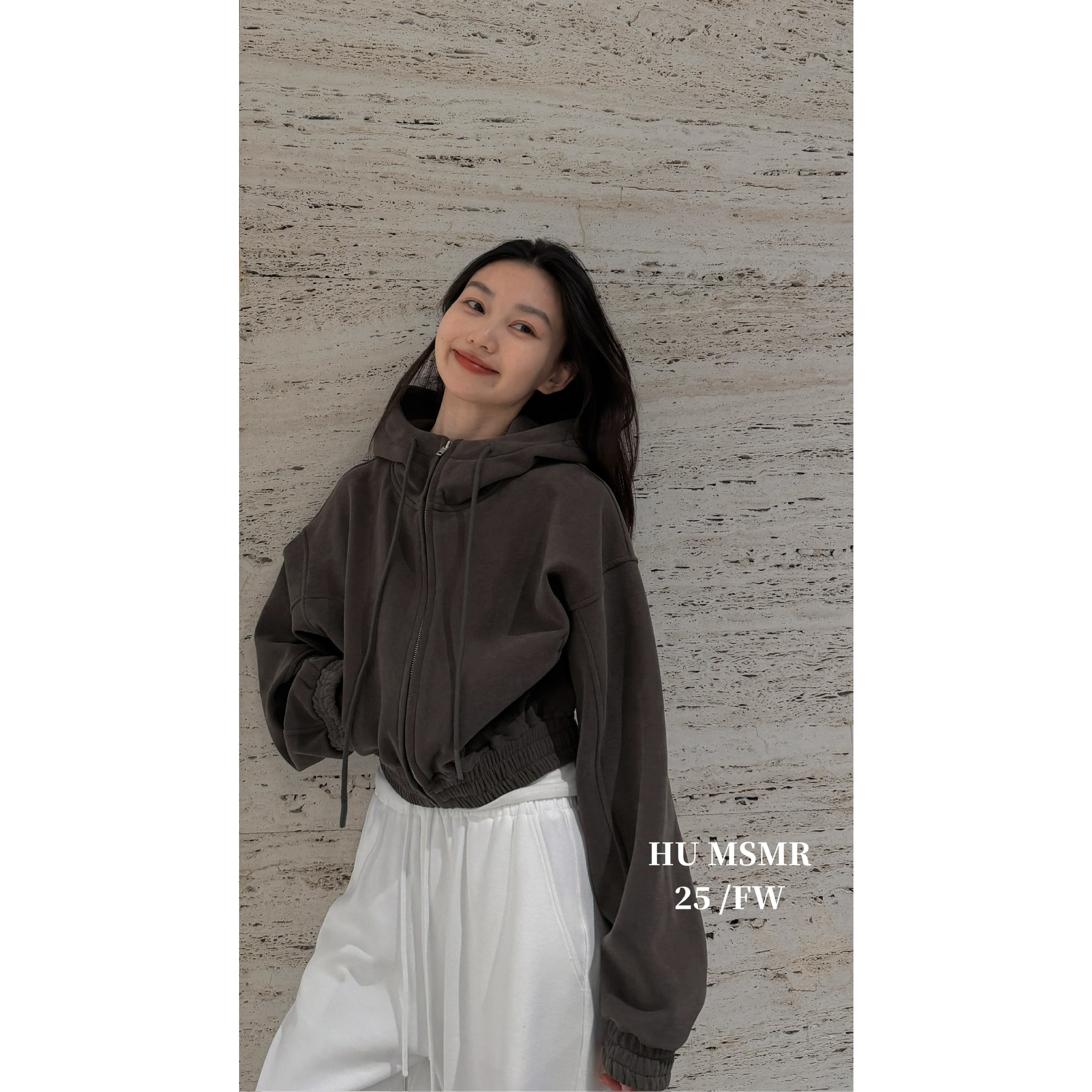 HUMSMR-冬上新加绒纯色连帽拉链宽松卫衣外套C1231