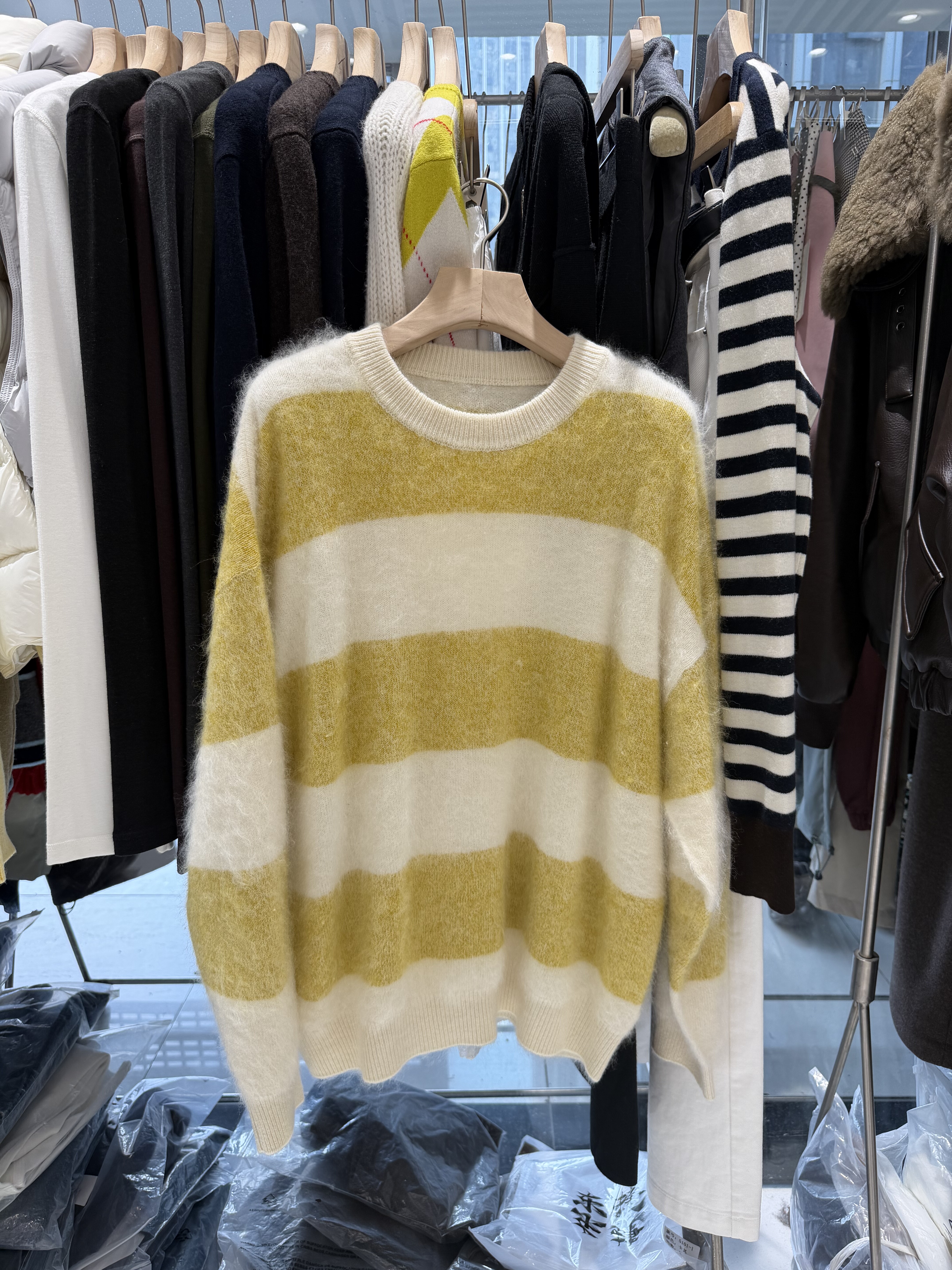 IN BLUE 330克条纹拉毛！羊毛羊绒混纺拉绒软糯26支3股毛衣针织衫