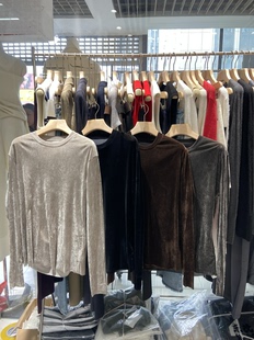 江南布同款 高弹上衣177 衣秋冬修身 丝绒T恤女毛边修身 长袖 JNBY