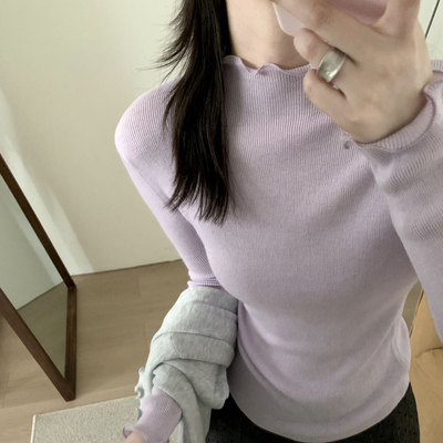 TOMORROW马卡龙色系修身显瘦木耳边打底衫（含52绵羊毛）ZWD9995