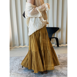 卢浮Sei-26年早春韩系复古时髦高腰褶皱肌理半身裙Z4446
