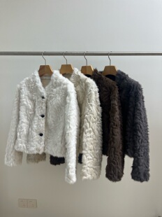 SSONG宋宋 高级感环保仿皮草女冬小个子毛毛外套宽松短款皮毛一体