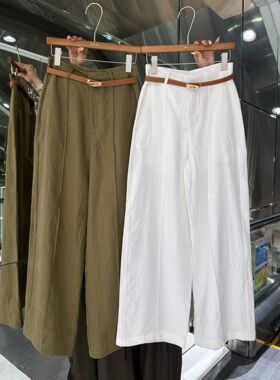 DONGJIE东捷26夏季新款纯亚麻百搭不挑人阔腿裤腰带裤子女6056
