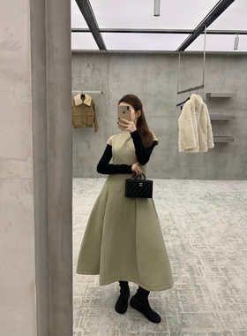 EASE-法式气质夹棉加厚立体剪裁多片拼接连衣裙258174