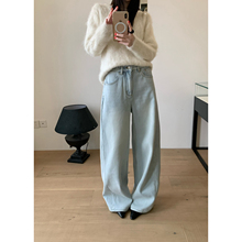 TABLE-蓝色直筒阔腿牛仔裤巨好看高腰显瘦宽松百搭休闲牛仔裤1160