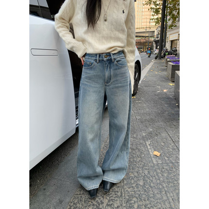 TABLE-直筒裤加绒加厚冬宽松显瘦百搭日常通勤韩系休闲牛仔裤1155