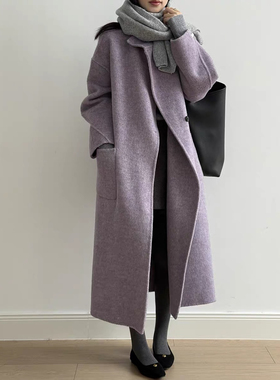 TOO家-长款系带收腰显瘦羊毛外套(配腰带)（含100澳毛）250908652