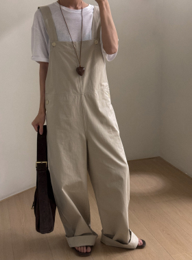 CLEAN SPACE休闲阔腿肩带后背交叠设计休闲简约背带裤YS1-53882#