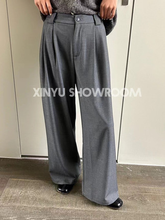 XINYU芯语欧洲站2024秋冬新款欧货通勤显瘦大长腿阔腿裤西裤女509