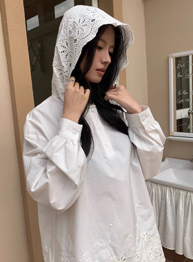 NEIHE内赫法式简约定位绣花套头长袖连帽衬衫女春秋新款252210